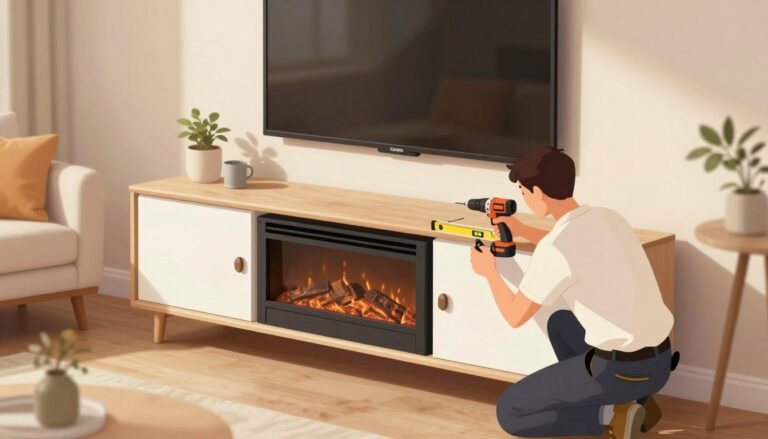 how to install fireplace on conns tv stand